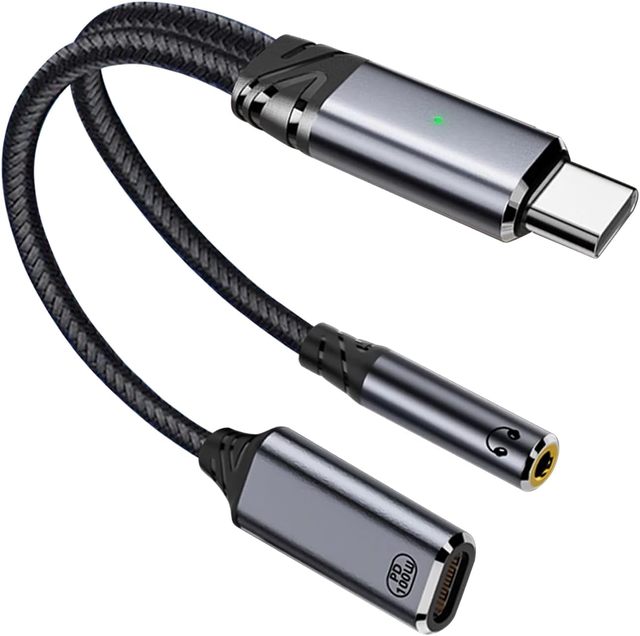 USB C to 3.5mm Audio Adapter and Charger 2 in 1 USB C to Headphone Jack Adapter and Type C Charging Cable PD100W Splitter Dongle