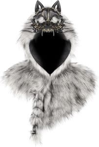 Cape à capuche en fausse fourrure de loup pour adulte, costume de loup-garou viking, cape de cosplay, tenue de fête d'Halloween et de carnaval - Product Image 5