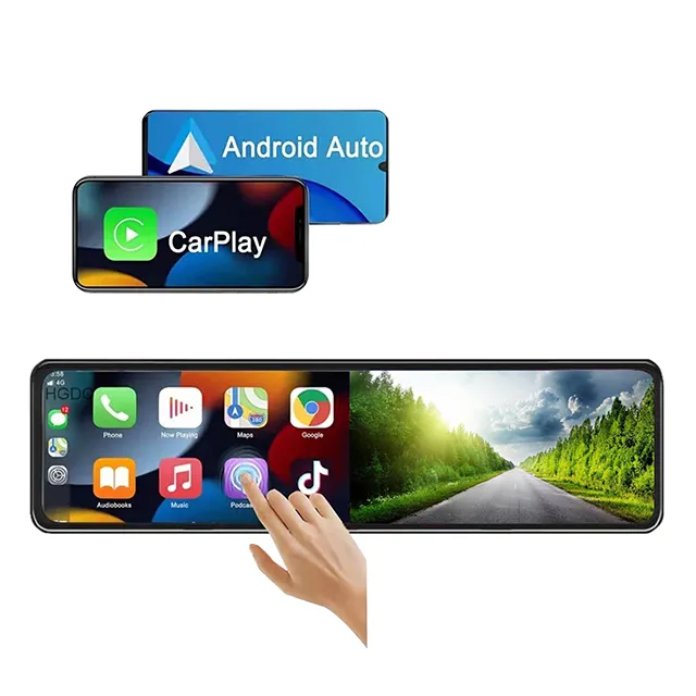 4K CarPlay Android Auto Dash Cam Front/Rear 12" Touchscreen Mirror DVR ADAS Dual Camera WiFi Video Recorder with GPS