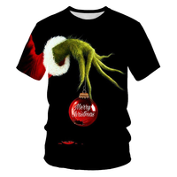 T-shirt pour homme à manches courtes avec logo imprimé en 3D sur le devant, motif Grinch tenant une décoration de Noël, coupe classique, col rond, décontracté, festif, 320g