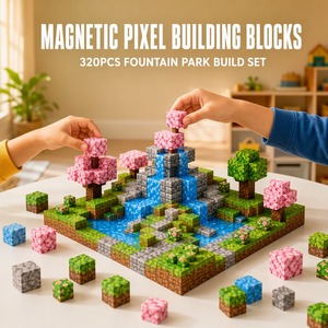 Blocs de construction magnétiques Rongheqiang 320 pièces, ensemble Pixel Art Fountain Park avec cubes magnétiques de 2 cm, jouet - Product Image 3