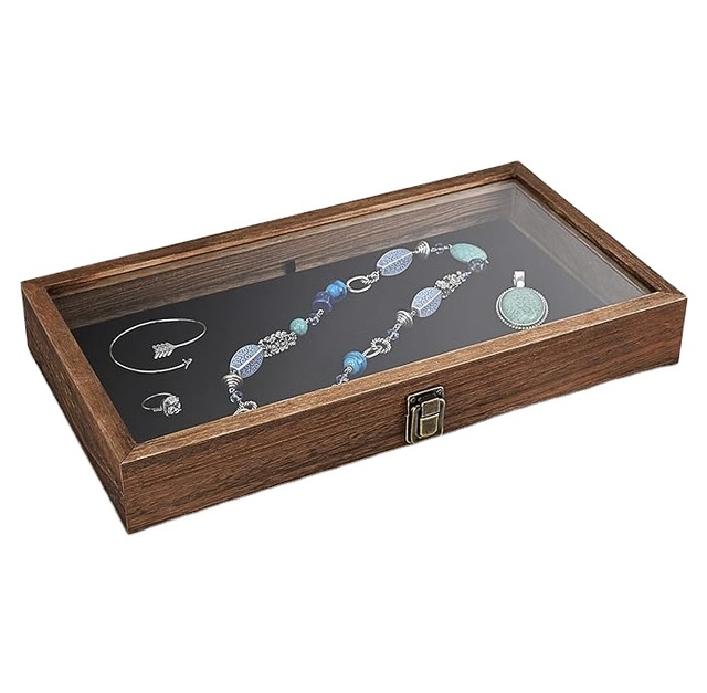 Wood Glass Top Display Case, Trade Show Display Portable Case for Exhibits,Accessories Storage Box
