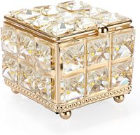Vente en gros Nouveau style européen Boîte de rangement en diamant pour le maquillage en cristal doré Bocal de rangement en verre