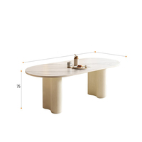 Table à manger de luxe moderne minimaliste crème Wabi-Sabi, panneau français, colonne en forme de cacahuète, chaise ovale en ardoise, cadre en bois massif, personnalisable