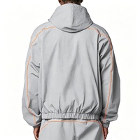 Ensemble de survêtement coupe-vent pour homme, noir, avec bordures contrastées, logo personnalisé, 2 pièces, veste à capuche légère en nylon et pantalon
