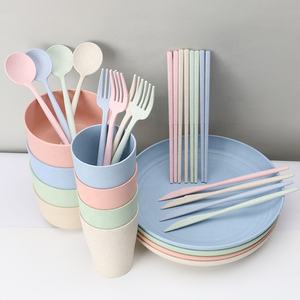 4 pezzi eco-friendly riutilizzabili paglia di grano in plastica posate tazza piatto da <span class=keywords><strong>Picnic</strong></span> stoviglie <span class=keywords><strong>Set</strong></span> per bambini e adulti - Product Image 3