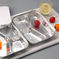 Boîte à lunch jetable en aluminium avec couvercle, 2/3/4 plaques de séparation en aluminium