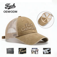 Gorra Trucker de Algodón Lavado al por Mayor con Malla Frontal y Trasera, Logotipo Bordado 3D Personalizado, Ajustable, Vintage, Transpirable, para Exteriores, Protección Solar