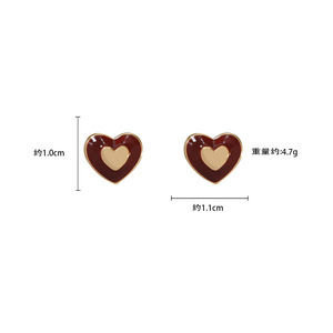 Pendientes con forma de corazón, rojo, blanco, aleación de zinc, regalo para mujer, joyería, accesorio de moda - Product Image 2