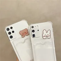 Coque de téléphone porte-carte transparente pour Samsung Galaxy S22 S21 S20 FE S10 S10e Note 10 20 Plus Ultra corée couverture ours mignon