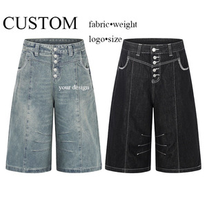 Wholesale Custom Denim Shorts Light Wash Summer Casual Breathable Baggy Straight Loose Short Pants with <b>Button</b> for Men <b>Jeans</b> - Product Image 1