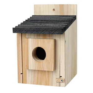 Petite maison pour oiseaux en bois naturel <span class=keywords><strong>avec</strong></span> motif animal, style tendance, fermeture à bouton, design coupe-vent, forme de trou d'arbre - Product Image 1