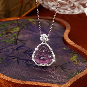 Collier bouddha en argent sterling 925 avec améthyste naturelle translucide de qualité supérieure pour femme, fabriqué avec soin pour les marchés minoritaires - Product Image 3