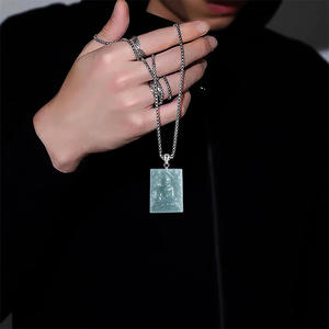 Pendentif <span class=keywords><strong>Bouddha</strong></span> en Jadeite Naturelle Bleu Eau Flute, Argent S925, Bijoux pour Hommes d'Asie du Sud-Est, Statues <span class=keywords><strong>de</strong></span> <span class=keywords><strong>Bouddha</strong></span> Thaïlandaises D502 - Product Image 4