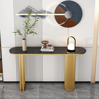 Console d'entrée moderne et minimaliste en métal avec plateau en pierre, meuble d'appoint de luxe léger et durable pour hall d'entrée, hôtel et villa