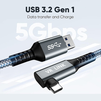 5 metros USB a tipo C ángulo recto aluminio trenzado VR Link Cámara Cable de datos