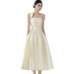 Bettergirl heavy industry French strap dress Vietnam designer Summer Bow white dress special interest light luxury dress