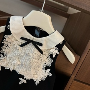 Audrey Hepburn Style Little Black Dress Peter Pan Collar Lace Embroidery Sheath Dress For Baby Girls - Product Image 4