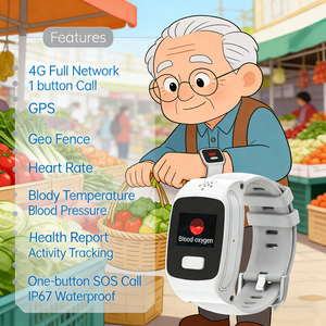 Reloj Inteligente GPS para Niños/Ancianos con Geocerca, <span class=keywords><strong>Sensor</strong></span> de Presión Arterial y Temperatura, Red 4G Completa - Product Image 1