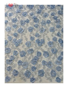 <span class=keywords><strong>Organza</strong></span> <span class=keywords><strong>bleu</strong></span> <span class=keywords><strong>ciel</strong></span> 3d fleur perles motif complet tissu de dentelle brodée - Product Image 2