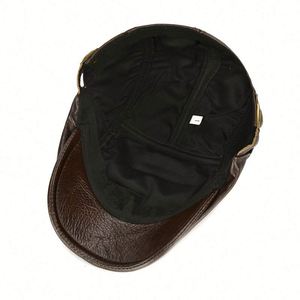 Nouveau design, casquette Ivy à fermeture éclair, en cuir véritable, décontractée, pour homme, hiver, extérieur, chapeau chaud - Product Image 5