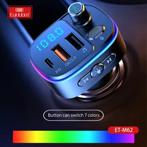 EARLDOM Mobil FM Transmitter, Perlengkapan Mobil dengan PD dan Port Pengisian Daya Cepat USB Ganda QC3.0 Panggilan Bebas Genggam 5.0