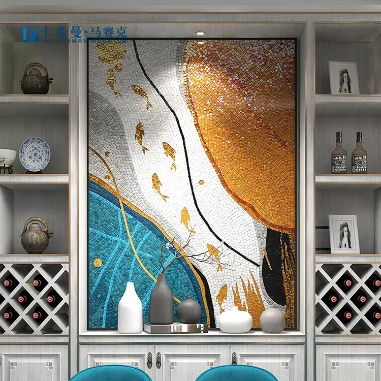 Newest Beautiful Art Picture Handmade Ceramic Tile Mosaic Mural Pattern Nine Fishs For Living Room