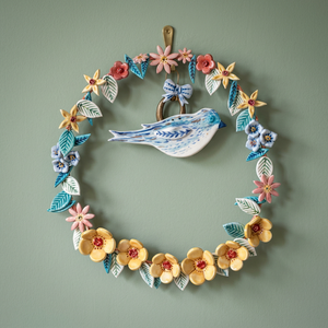 Corona Floral Metálica Hecha a Mano con Decoración de Pájaros, Estilo Rústico, Decoración de Pared sin Iluminación, Paquete Individual - Product Image 5