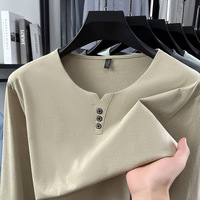 T-shirt à manches longues pour hommes, col en V, couleur unie, coupe ajustée, léger, décontracté, basique, printemps automne, 6671