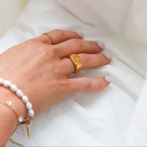 Custom Vintage Classic Design Star Inlay Lab Created Zircon Signet <b>Ring</b> 316L Stainless <b>Steel</b> 18K Gold Plated Unisex Fashion <b>Ring</b> - Product Image 5