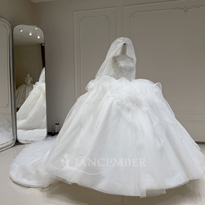 Xx89 Ivory Strapless 3D Ruffle Tulle Ball Gown <b>Wedding</b> Dress Lace Applique Long Train Bridal Gown Jancember - Product Image 3