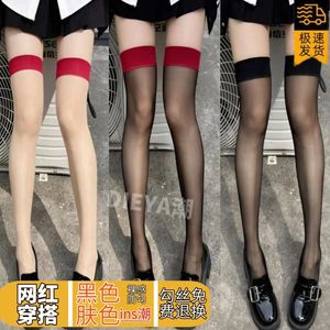 Mu Ruan Women Over The Knee Stockings Black Red Trim Ultra Thin Snag Resistant Skin Tone High Socks Spring Summer Fashion - Product Image 1