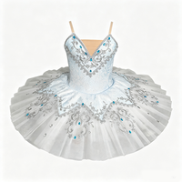 Robe de tutu de ballet professionnelle bleu clair, broderie argentée avec strass bleus, jupe plissée, pour compétition scénique des filles