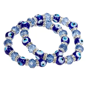 Best Selling Wholesale Rhinestone Loop Glass Blue Turkish Beaded Evil Eye Bracelet For Women