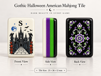 Ensemble de Mahjong Américain de Luxe Moderne pour Halloween, 160 Tuiles en Porcelaine Bleue, Motif Crâne Lune Sanguine Corbeau, pour Jeux de Casino