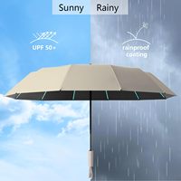 Parapluie anti-UV avec revêtement noir isolant thermique, 12 baleines, double armature, coupe-vent, pliable en 3, automatique, idéal pour le voyage, vente en gros, direct usine