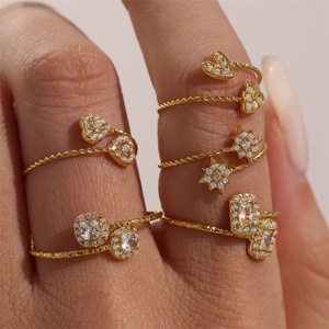 Hot Selling Customizable 5A Zircon Heart Square <b>Ring</b> Band Open Design Stainless Steel 18K Gold <b>Ring</b> for Women - Product Image 1
