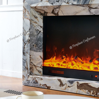Cheminée électrique autoportante 385 F4 moderne de luxe en MDF gris imitation marbre avec kit de manteau de cheminée en marbre