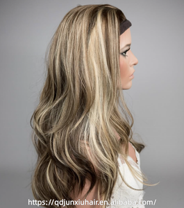 Perruque queue de cheval en <span class=keywords><strong>cheveux</strong></span> humains ondulés, couleur piano, avec mèches blond cendré, sans colle, adaptée aux débutants, fabriquée à la machine, collection automne - Product Image 5