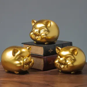 Großhandel Cartoon niedlich kreative goldene Luxus Schweinchen Form Sparschwein Münze Münze Harz Handwerk Kinder geschenke