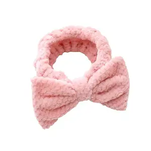 2023 Hersteller Großhandel Custom Face Washing Stirnband Coral Fleece Damen Stirnbänder Spa Bow Hautpflege Stirnband mit Logo