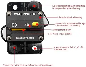 수동 리셋 트롤링 모터가있는 E9L LED 회로 차단기 150A 자동 자동차 해양 보트 자전거 스테레오 오디오 터미널