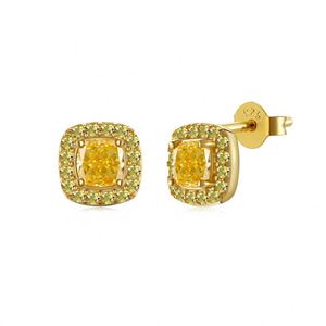 Dylam <b>Top</b> End 925 Sterling Silver 18K Gold Plating Women Square Radiant Cut Yellow 8A Cubic Zirconia Diamond Halo Stud <b>Earrings</b> - Product Image 1