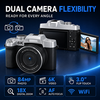 Appareil photo numérique avec capteur CMOS 84MP 6K, écran tactile rabattable de 3,0 pouces, zoom 18X, autofocus, WiFi, double caméra, capture de sourire, caméra selfie, caméra pour vlog