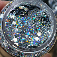 Bubuk Glitter Holografik, Glitter Berpigmen, Bubuk Glitter Longgar untuk Dekorasi Rambut, Kuku, dan Seni, Debu Glitter Holografik