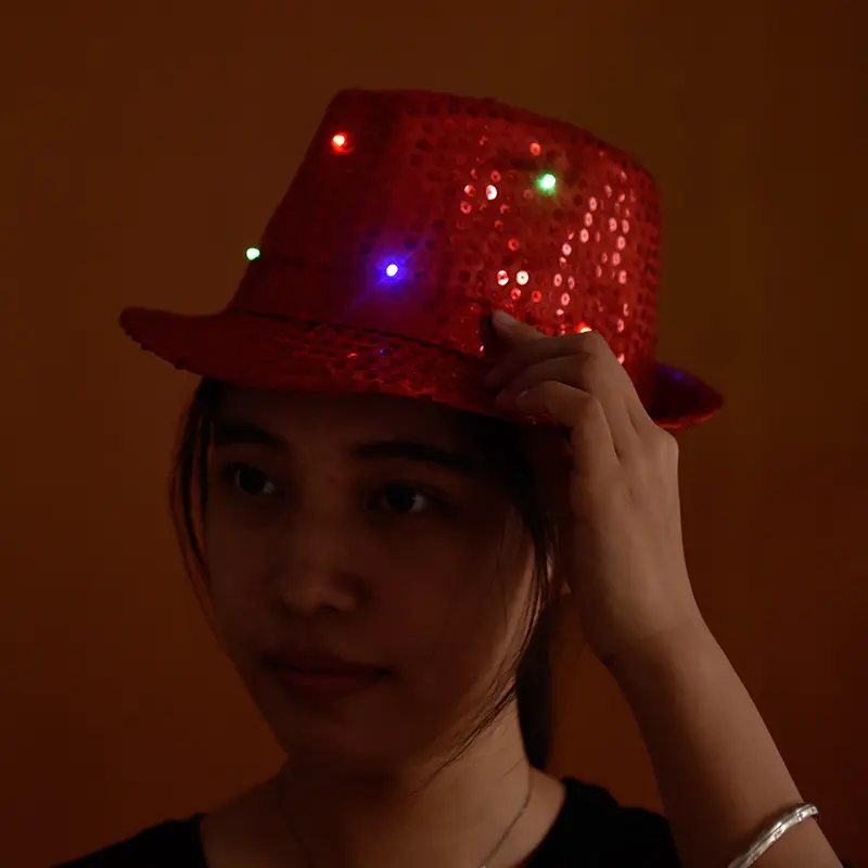 wholesale LED Light Up Sequin Fedora Hat Jazz Caps Party Hats led light cap