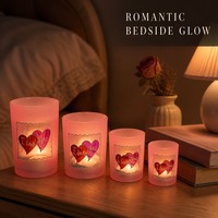 Lot de bougeoirs en verre rose dépoli en gros, motif cœur 'Je t'aime', pour bougies chauffe-plat et votives, décoration de table Saint-Valentin