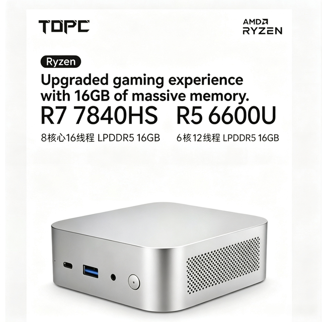 TOPC AMD Ryzen 7 7840HS 5 6600U Mini PC 16GB LPDDR5 346g Compact Computer for Industrial Commercial Education Office