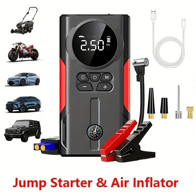 All-in-One Car Jump Starter and Air Compressor - Emergency Power Bank, Battery Booster and Tire Inflator