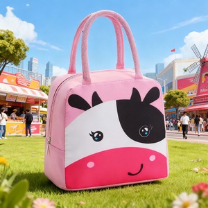 <b>Cute</b> Cartoon Cow Lunch Bag 23x14x20cm Insulated Portable Bento Bag For Kids Outdoor Picnic - Product Image 1